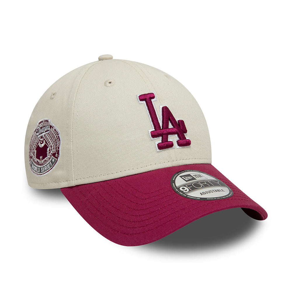 Gorra de béisbol 9FORTY - MLB World Series Patch L.A. Dodgers de New Era - Blanco Marfil-Rojo Cereza