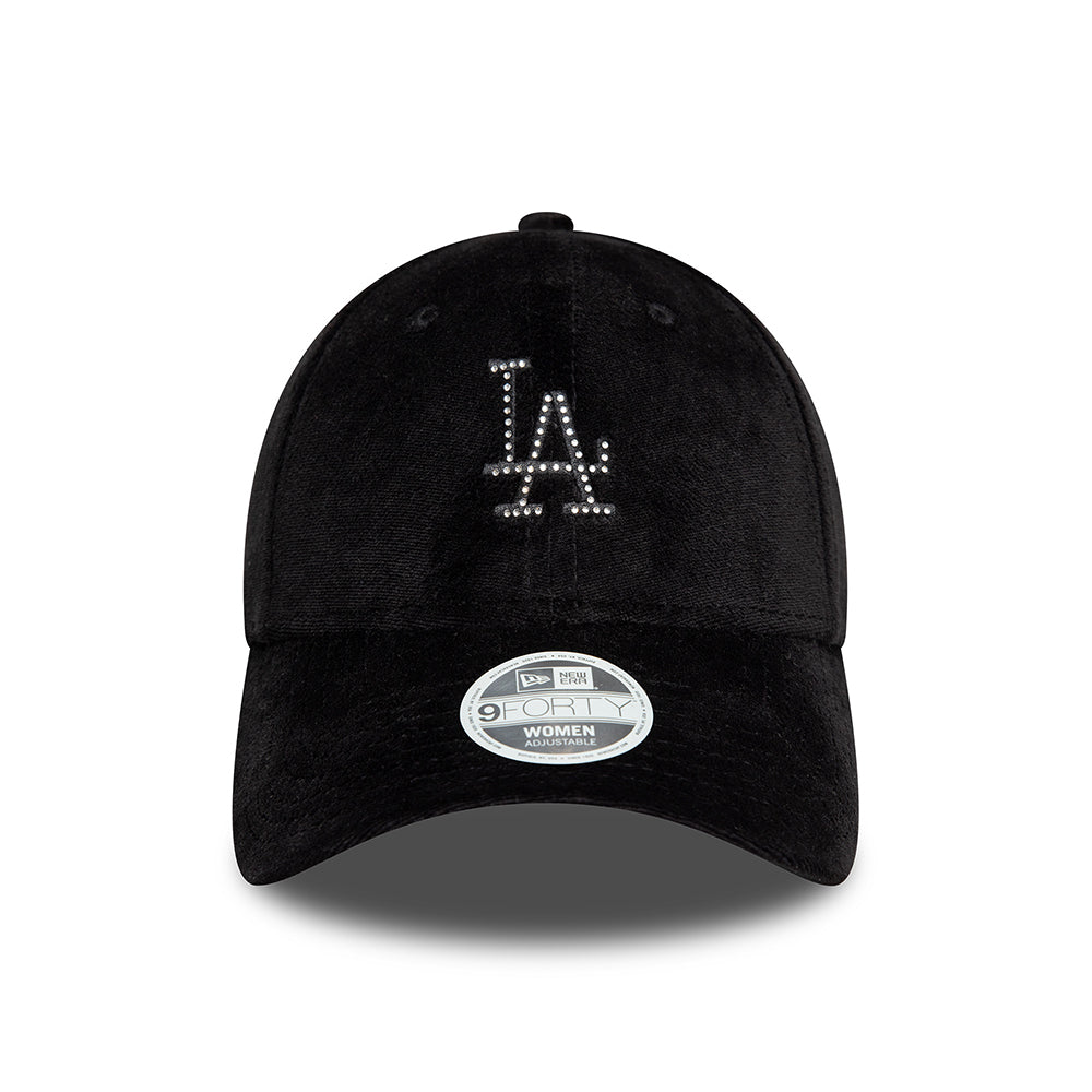 Gorra de béisbol 9FORTY - MLB Diamante Velour L.A. Dodgers para mujeres de New Era - Negro