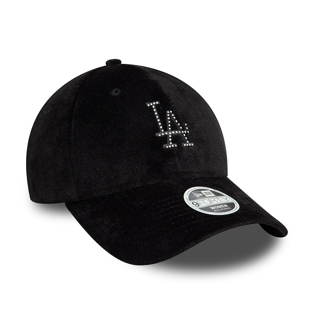 Gorra de béisbol 9FORTY - MLB Diamante Velour L.A. Dodgers para mujeres de New Era - Negro