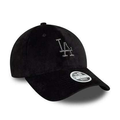 Gorra de béisbol 9FORTY - MLB Diamante Velour L.A. Dodgers para mujeres de New Era - Negro