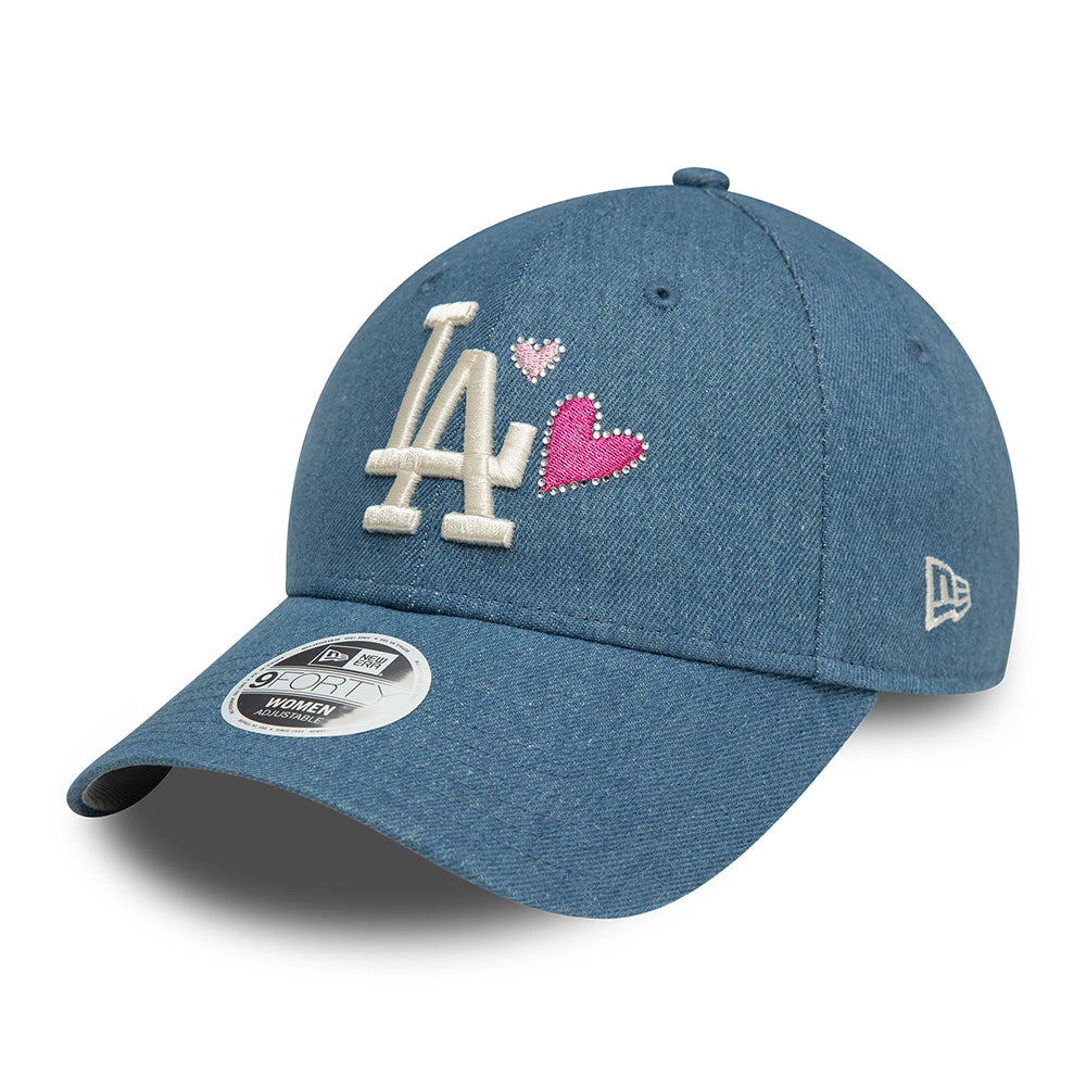 Gorra de béisbol 9FORTY - MLB Denim Icon L.A. Dodgers para mujeres de New Era - Azul-Blanco