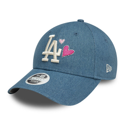 Gorra de béisbol 9FORTY - MLB Denim Icon L.A. Dodgers para mujeres de New Era - Azul-Blanco