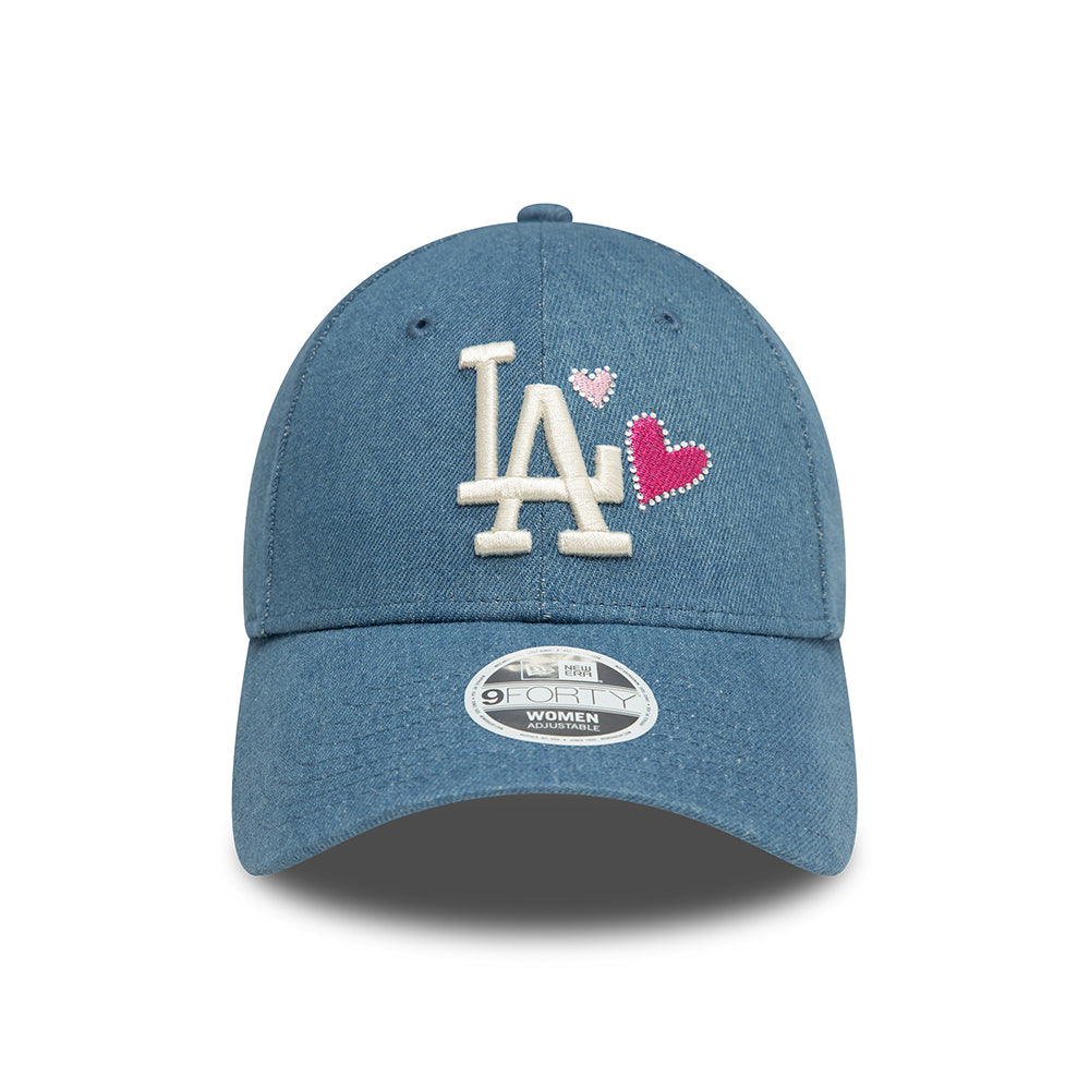 Gorra de béisbol 9FORTY - MLB Denim Icon L.A. Dodgers para mujeres de New Era - Azul-Blanco