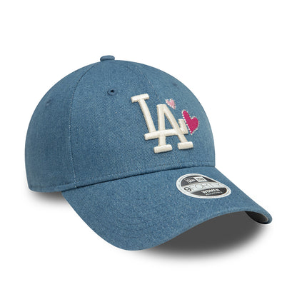 Gorra de béisbol 9FORTY - MLB Denim Icon L.A. Dodgers para mujeres de New Era - Azul-Blanco