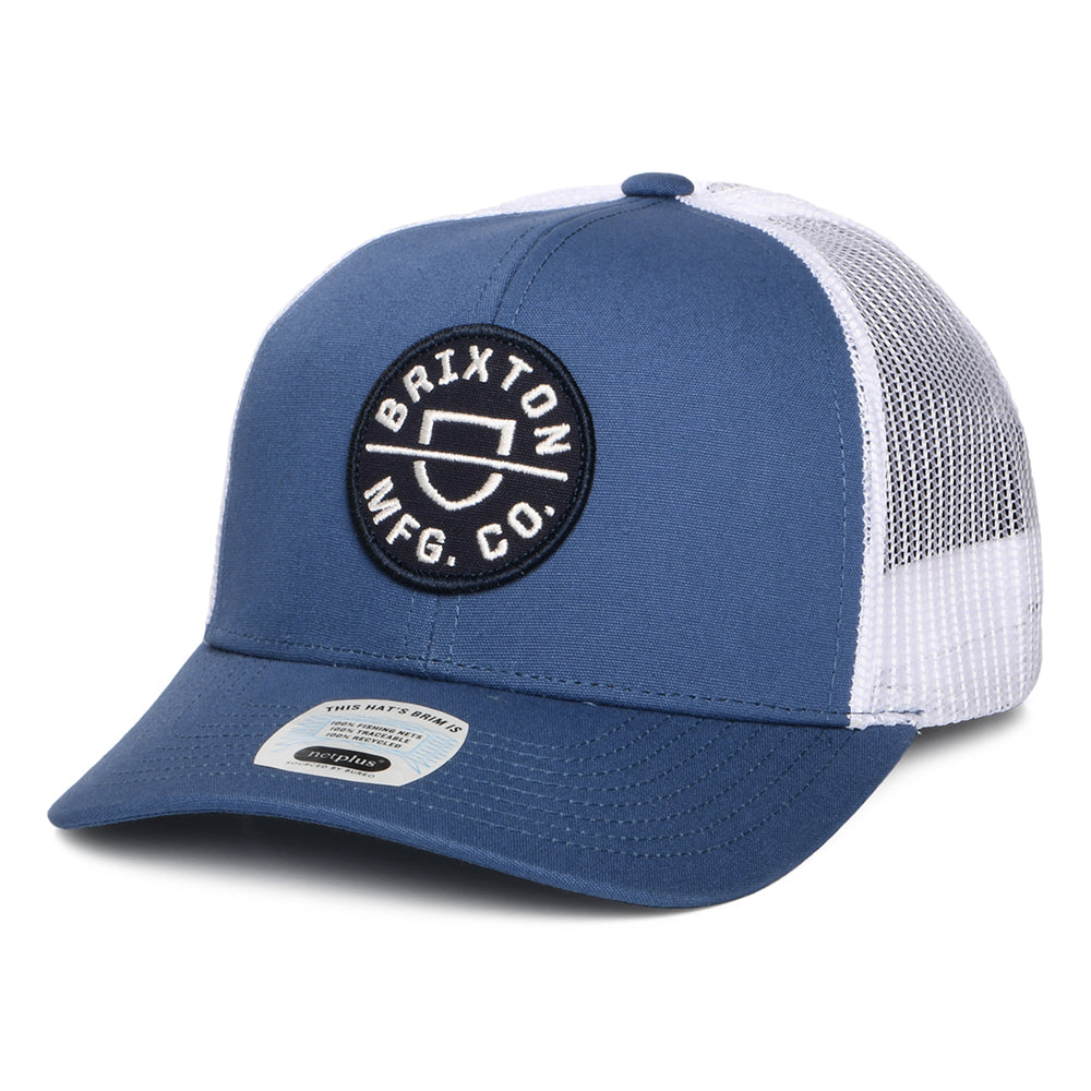 Gorra Trucker Crest NetPlus MP de Brixton - Vaquero Oscuro-Blanco