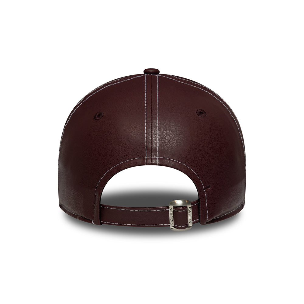 Gorra de béisbol 9FORTY MLB pespunte PU New York Yankees para mujeres de New Era - Burdeos-Blanco