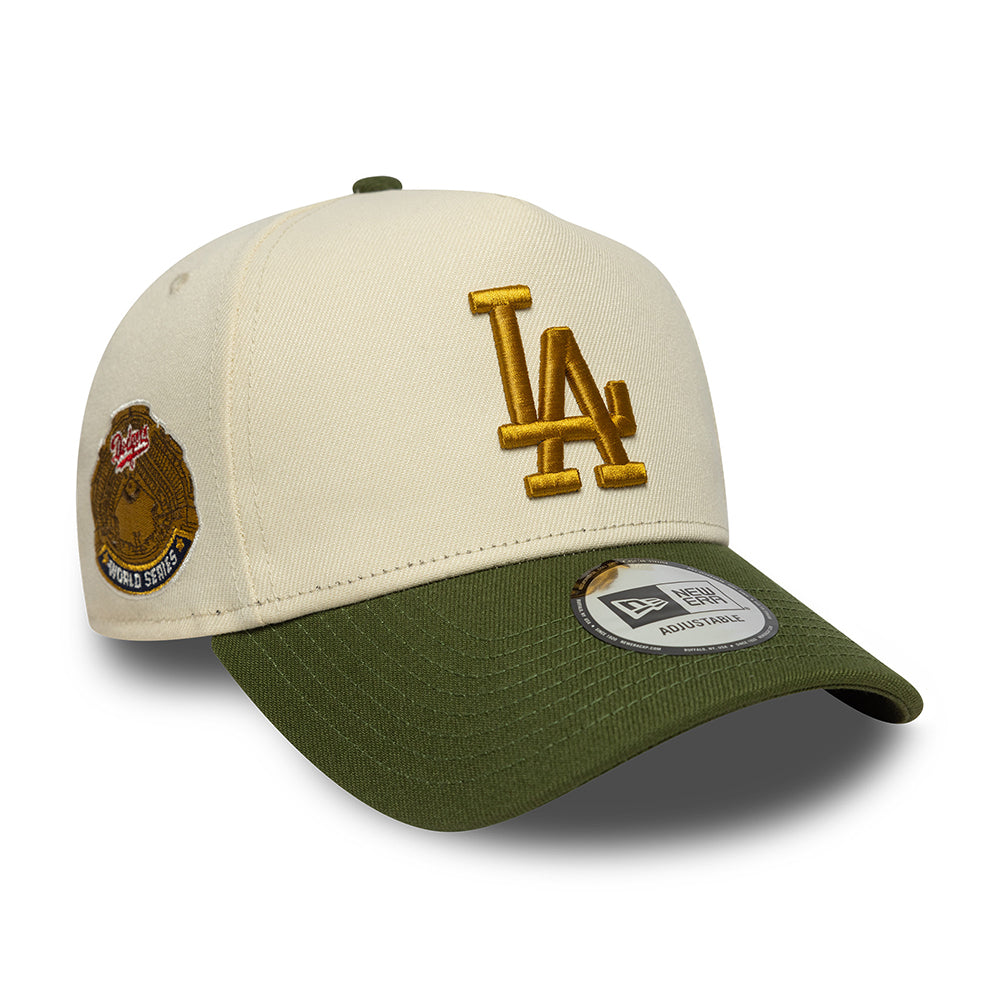 Gorra Snapback 9FORTY A-Frame - MLB World Series Patch L.A. Dodgers de New Era - Crema-Verde Musgo