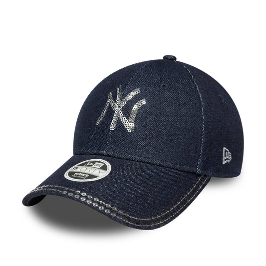 Gorra de béisbol 9FORTY MLB Sequin Denim New York Yankees para mujeres de New Era - Azul Oscuro