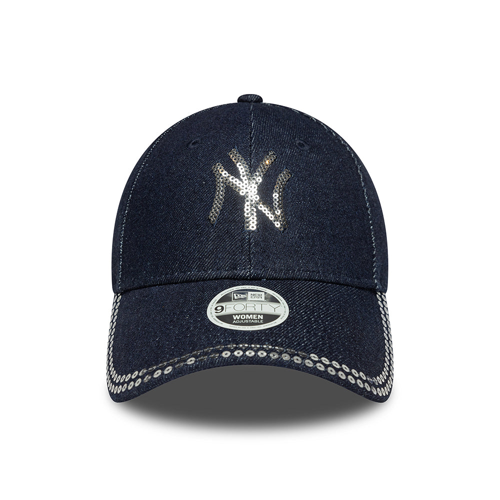 Gorra de béisbol 9FORTY MLB Sequin Denim New York Yankees para mujeres de New Era - Azul Oscuro