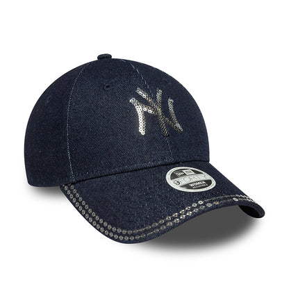 Gorra de béisbol 9FORTY MLB Sequin Denim New York Yankees para mujeres de New Era - Azul Oscuro