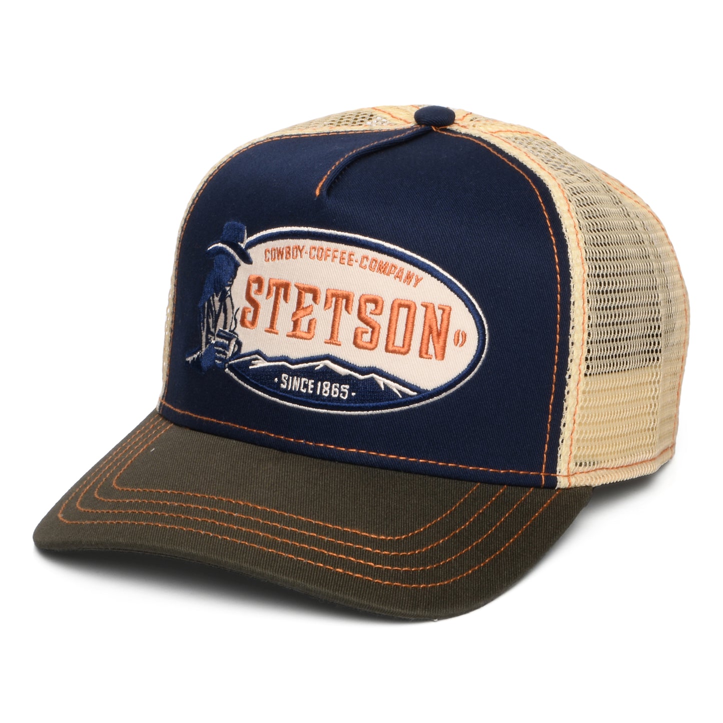 Gorra de camionero Cowboy Café de Stetson - Azul Marino-Verde Oliva-Blanco Roto