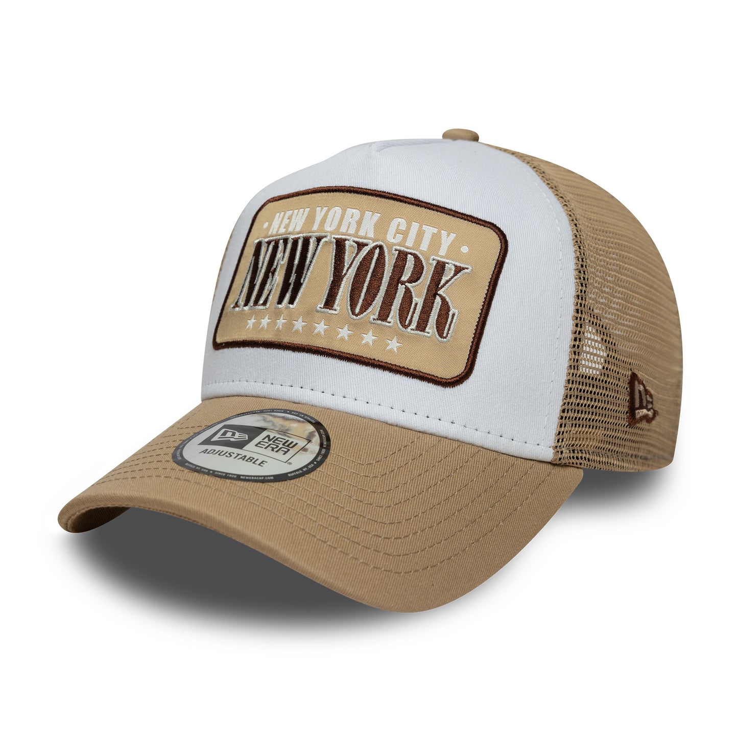 Gorra de camionero A-Frame - Location Patch New York City de New Era - Blanco-Camel