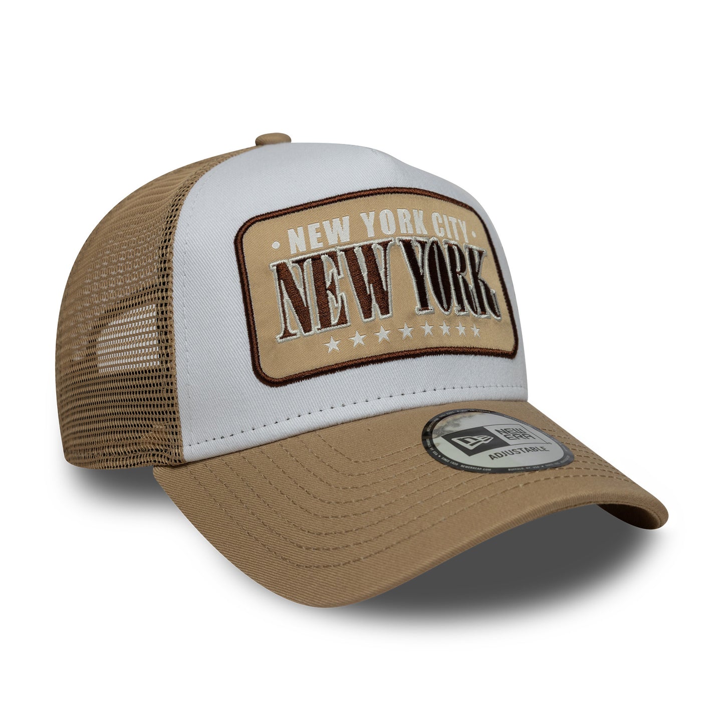 Gorra de camionero A-Frame - Location Patch New York City de New Era - Blanco-Camel