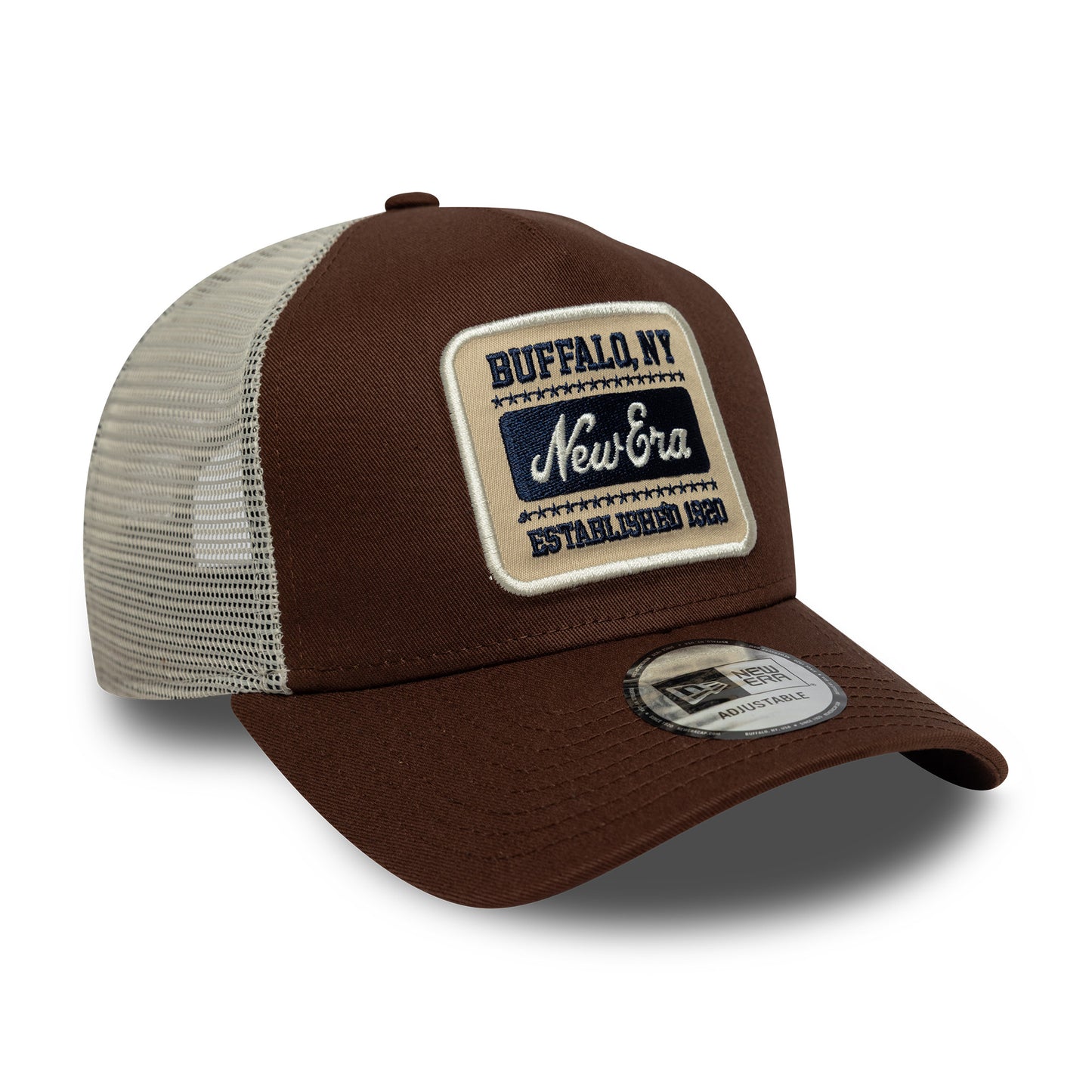 Gorra de camionero A-Frame con parche NE de New Era - Chocolate-Piedra