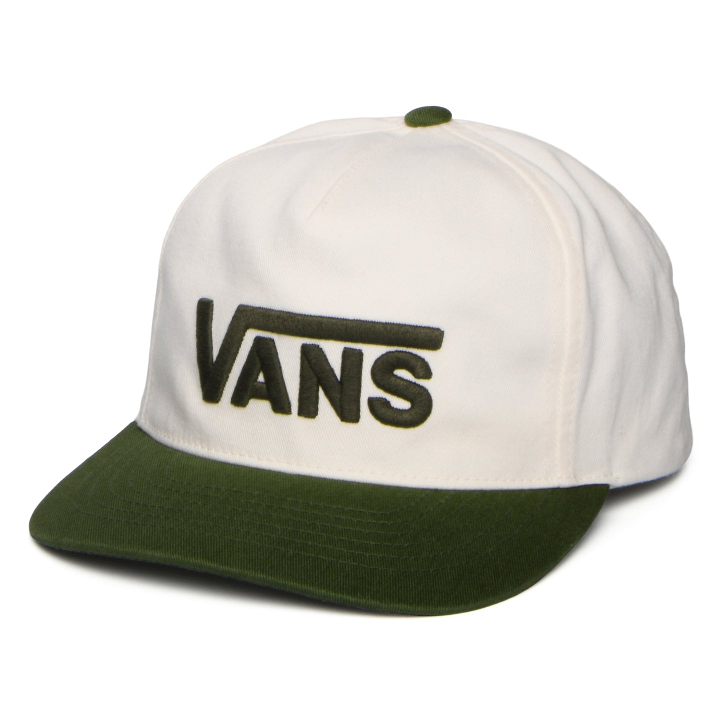 Gorra Snapback Drop V Logo visera curvada de Vans - Blanco Roto-Verde Musgo