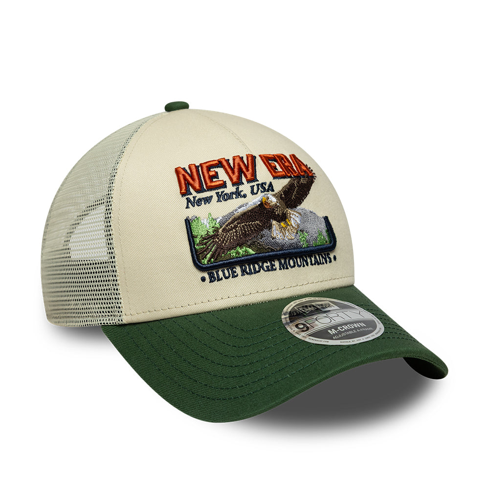 Gorra de camionero 9FORTY M-Crown A-Frame de New Era - Crema-Verde Oscuro