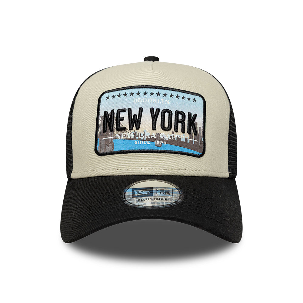 Gorra de camionero 9FORTY A-Frame License Plate New York de New Era - Piedra-Negro