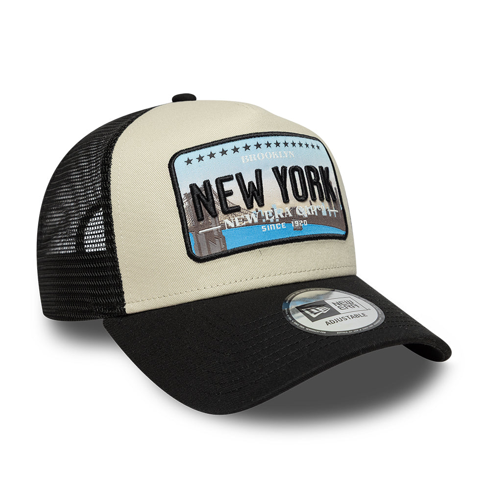 Gorra de camionero 9FORTY A-Frame License Plate New York de New Era - Piedra-Negro