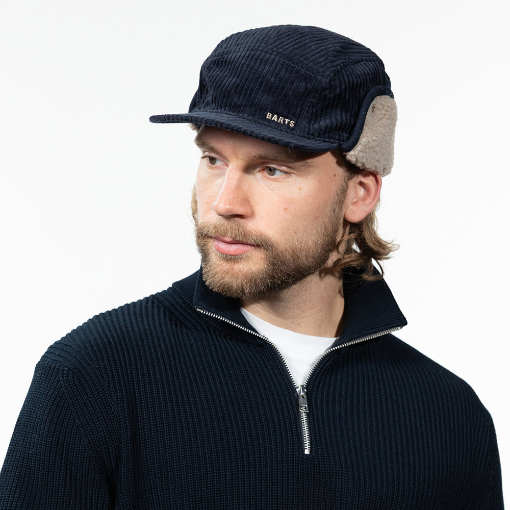 Gorra 5 paneles Rayner de pana con orejeras de Barts - Azul Oscuro
