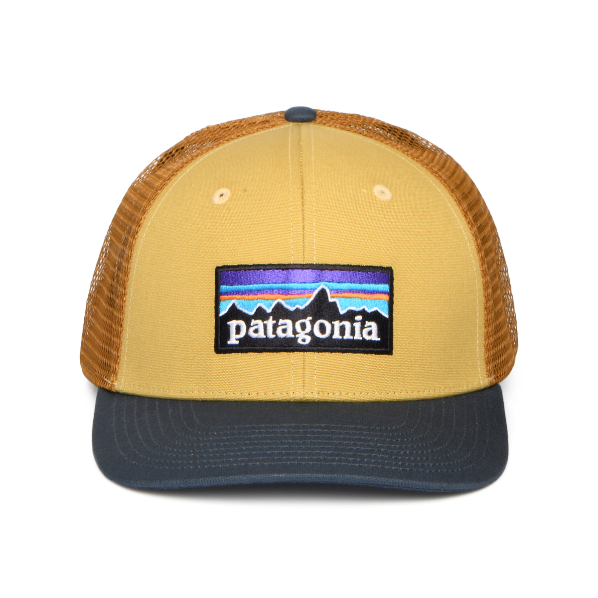 Gorra de camionero P-6 Logo de algodón orgánico de Patagonia - Beige Arena-Azul Pizarra