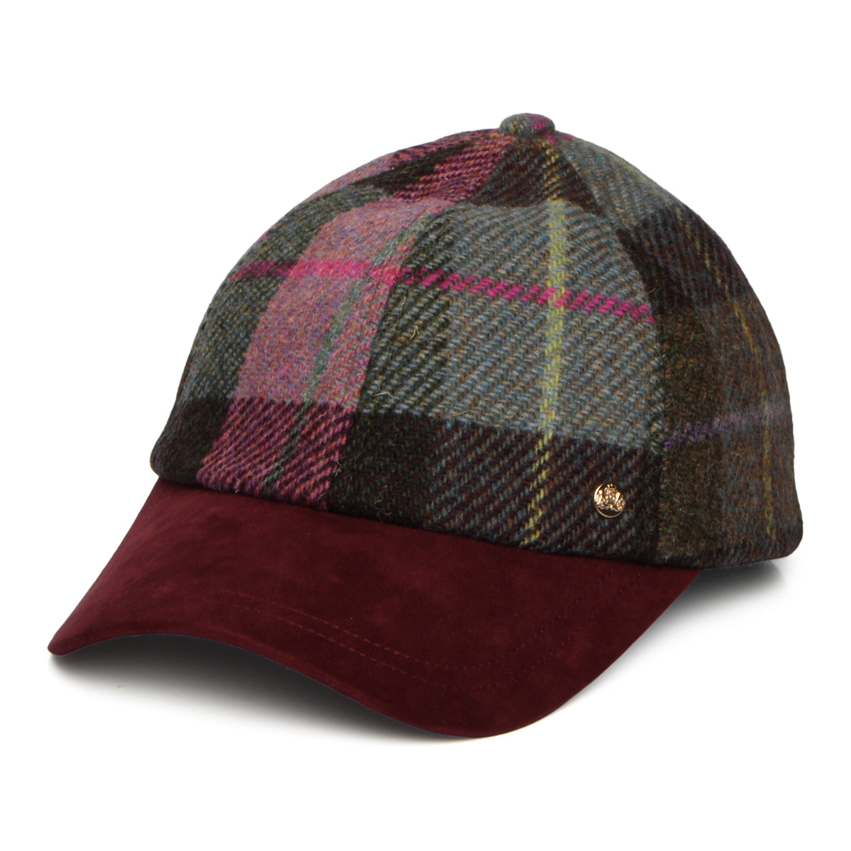 Gorra de béisbol de Harris Tweed de Failsworth - Burdeos-Verde Musgo
