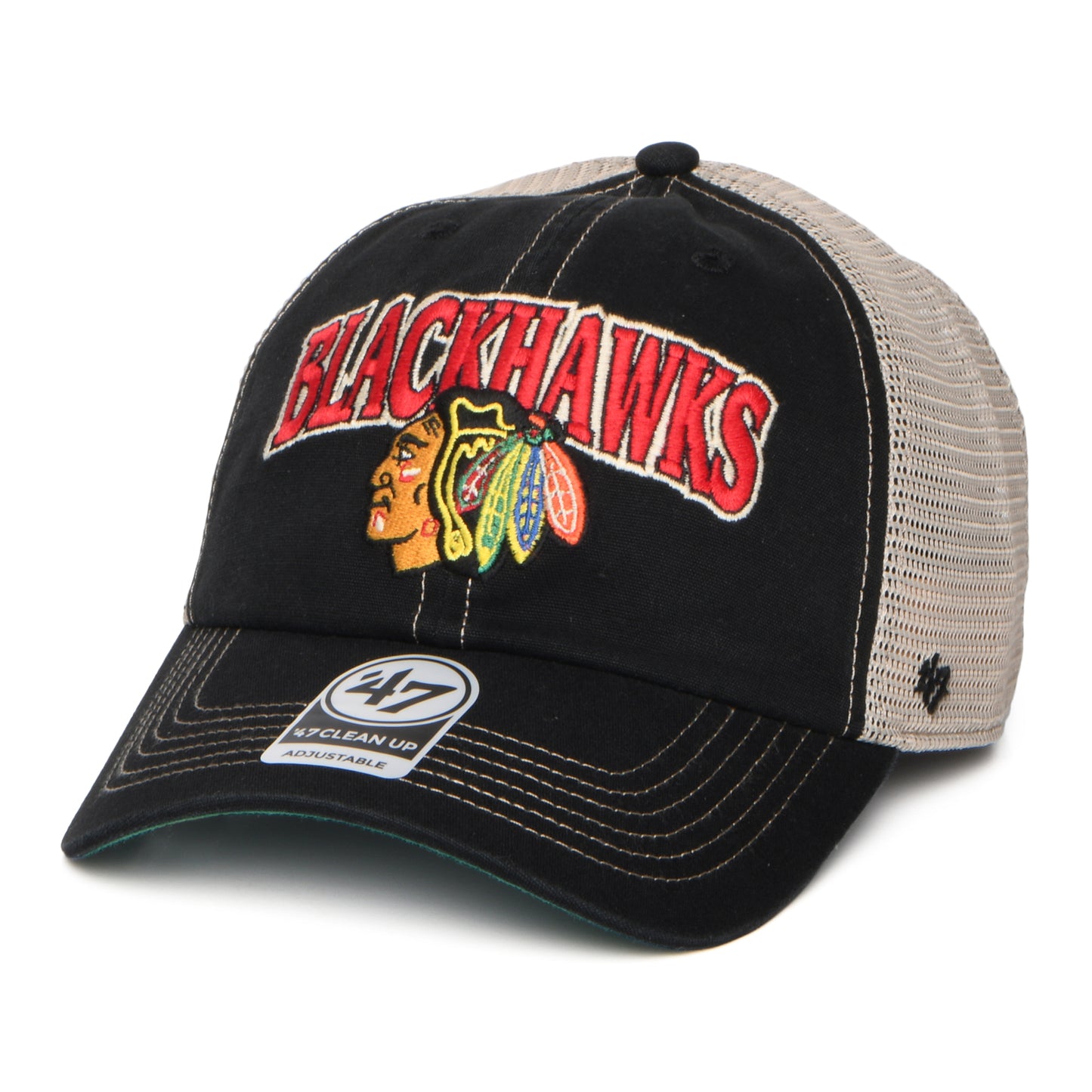 Gorra de camionero NHL Tuscaloosa Clean Up Chicago Blackhawks de 47 Brand - Negro Lavado-Blanco