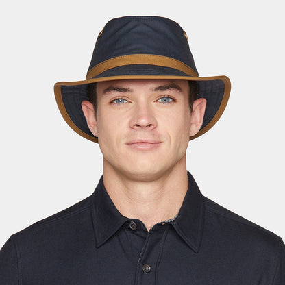 Sombrero Outback TWC7 de algodón encerado de Tilley - Azul Marino-Beige Arena