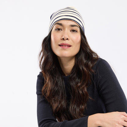 Gorro Beanie Treguier Interlock a rayas de algodón de Armor Lux - Natural-Azul Marino