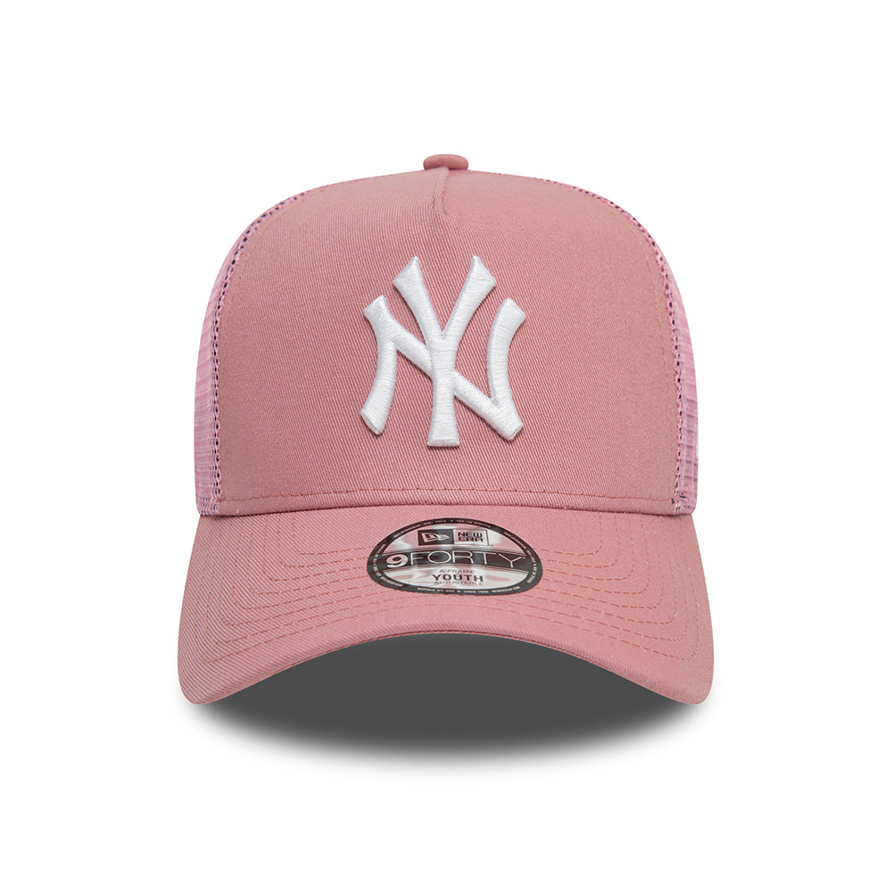 Gorra Trucker niños A-Frame MLB League Essential New York Yankees de New Era - Rosa Oscuro-Blanco