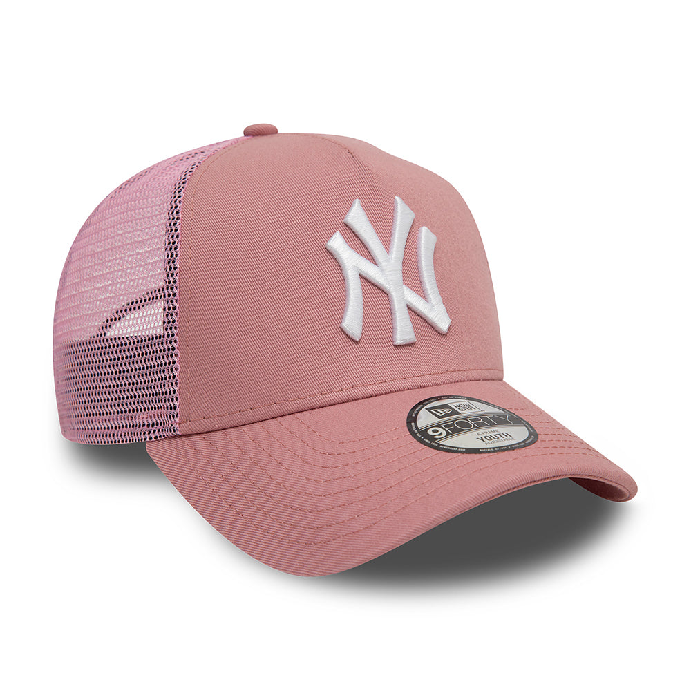 Gorra Trucker niños A-Frame MLB League Essential New York Yankees de New Era - Rosa Oscuro-Blanco