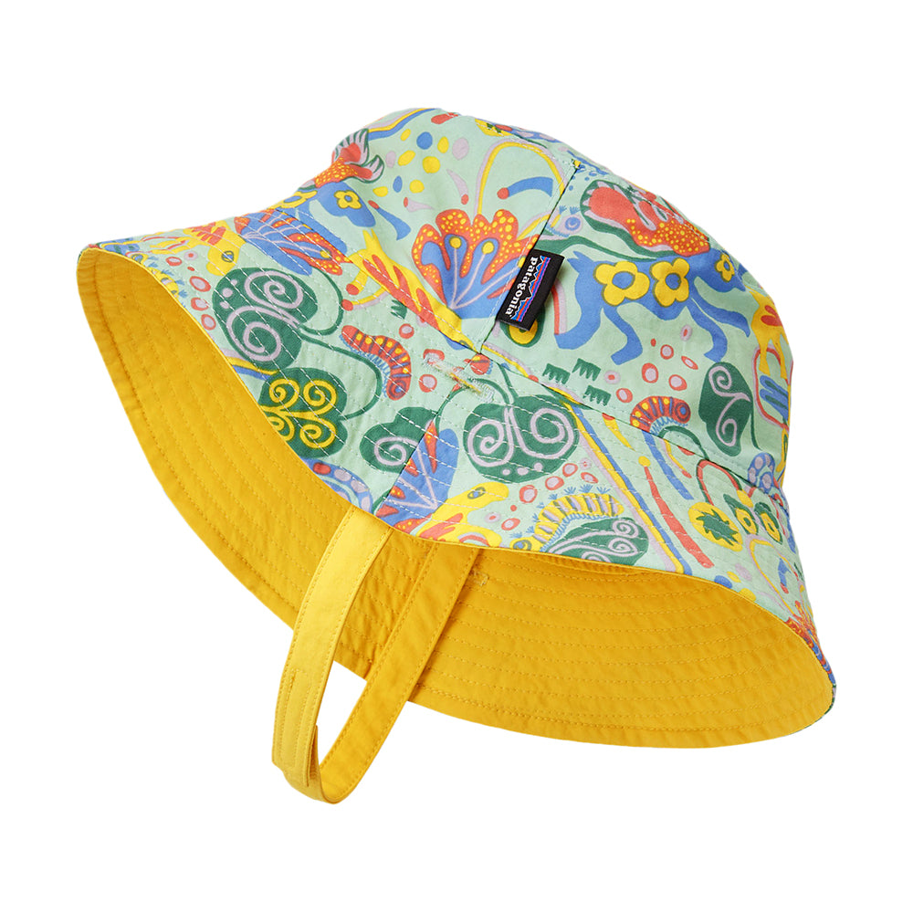 Sombrero de pescador bebé Meadow Moose reversible Sol de Patagonia - Verde Claro-Amarillo