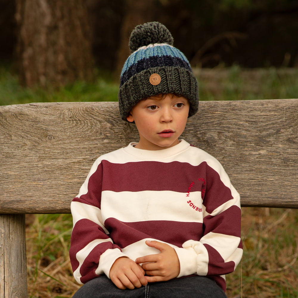 Gorro con pompón niños Wilhelm de Barts - Verde Militar-Azul