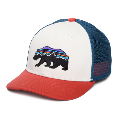 Gorra de camionero niños Fitz Roy Bear de algodón orgánico de Patagonia - Blanco-Rojo-Azul