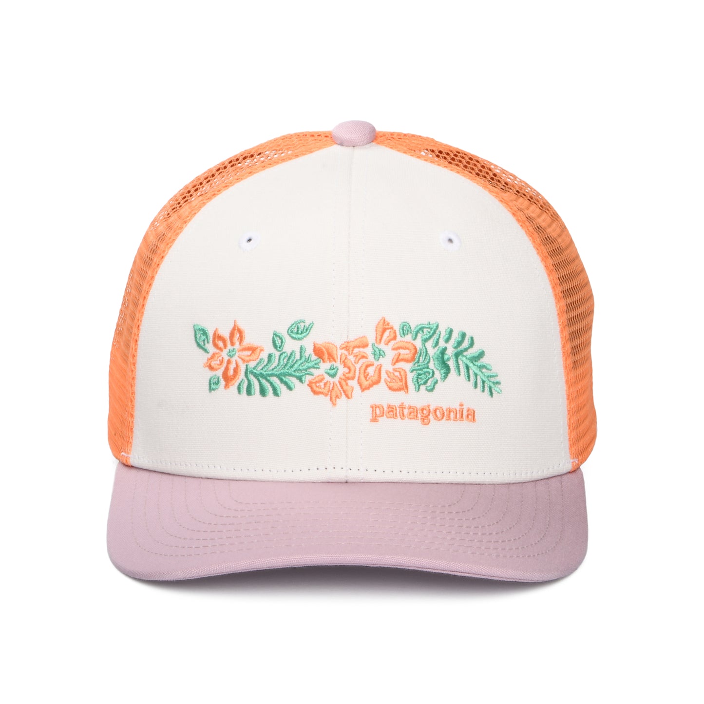 Gorra de camionero niños Friends Lei de algodón orgánico de Patagonia - Blanco-Violeta-Melocotón