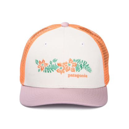 Gorra de camionero niños Friends Lei de algodón orgánico de Patagonia - Blanco-Violeta-Melocotón