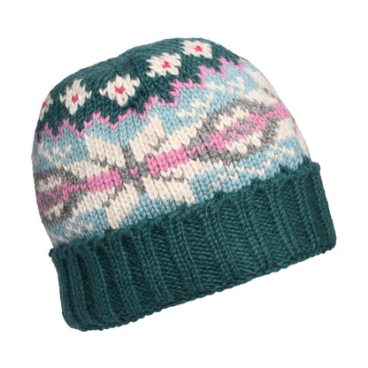 Gorro Beanie flexible copo de nieve con vuelta de Kusan - Verde Azulado-Aguamarina