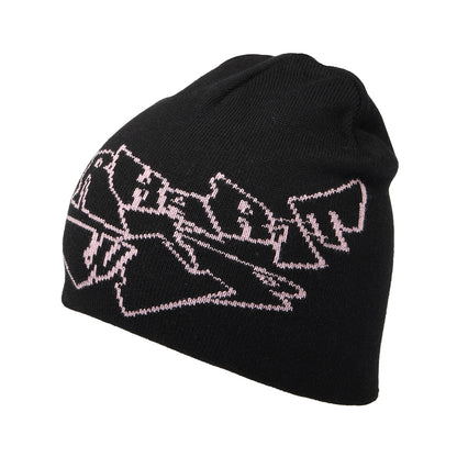 Gorro Beanie Screwed Up Scripter de Carhartt WIP - Negro-Rosa Claro