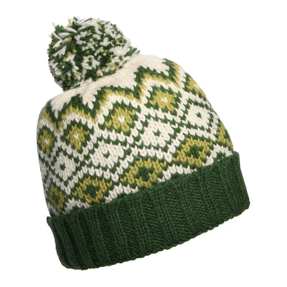Gorro con pompón con vuelta Diamond de Kusan - Verde-Crema