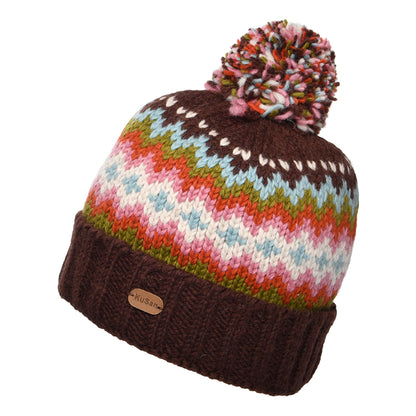 Gorro con pompón con vuelta Fair Isle de Kusan - Marrón Castaño