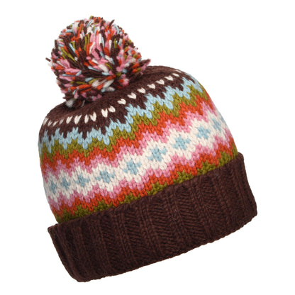 Gorro con pompón con vuelta Fair Isle de Kusan - Marrón Castaño
