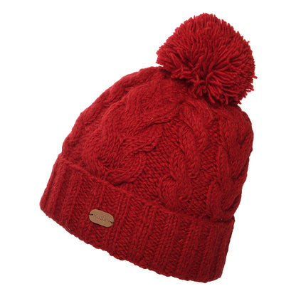 Gorro con pompón con vuelta de punto trenzado de Kusan - Rojo