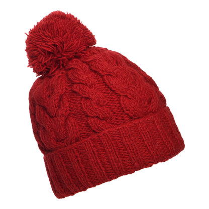 Gorro con pompón con vuelta de punto trenzado de Kusan - Rojo