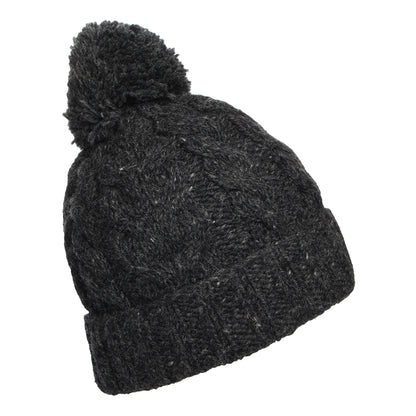 Gorro con pompón con vuelta de punto trenzado de Kusan - Antracita