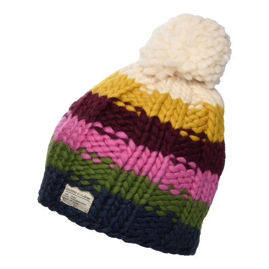 Gorro con pompón Arcoiris de Hilo punto de musgo de Kusan - Vaquero Multi