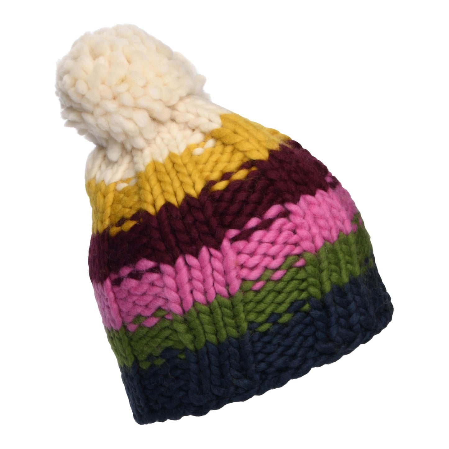Gorro con pompón Arcoiris de Hilo punto de musgo de Kusan - Vaquero Multi