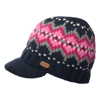 Gorro Beanie con visera Brooklyn Fair Isle de Kusan - Azul Marino-Rosa