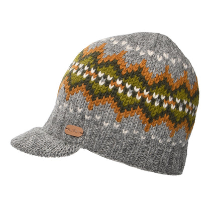 Gorro Beanie con visera Brooklyn Fair Isle de Kusan - Gris-Verde Oliva