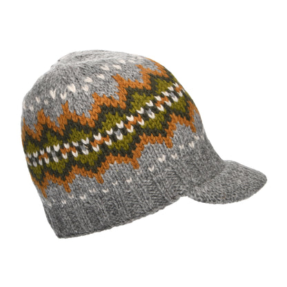 Gorro Beanie con visera Brooklyn Fair Isle de Kusan - Gris-Verde Oliva