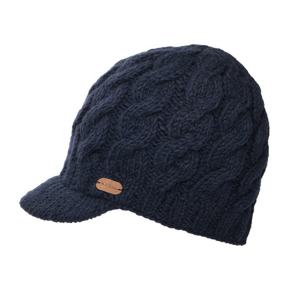 Gorro Beanie con visera de punto trenzado de Kusan - Azul Marino