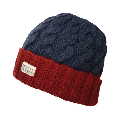 Gorro Beanie 2-Tone con vuelta de punto trenzado de Kusan - Azul Marino-Rojo